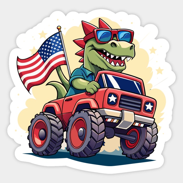 4th Of July US Flag T-Rex Dinosaur Sticker by The WYLD Tribe